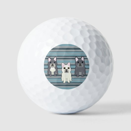 Schattige Franse Bulldog Blauw Gestreepte Golfballen (Voorkant)