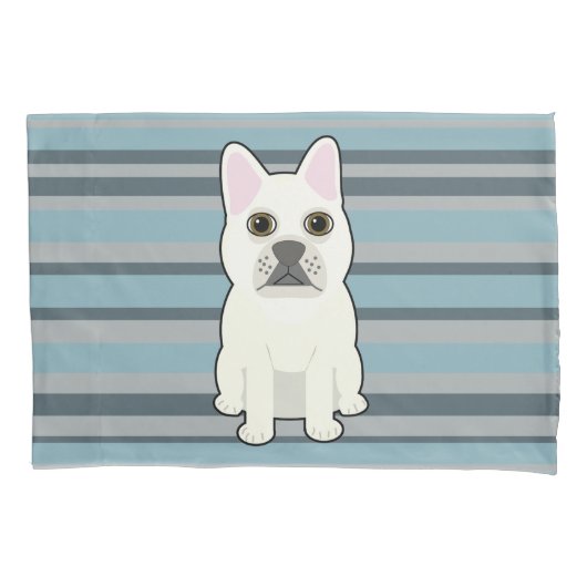 Schattige Franse Bulldog Blauw Gestreepte Kussensloop (Voorkant)