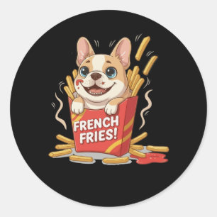 Schattige Franse Bulldog Franse Frieten Kawaii Kun Ronde Sticker