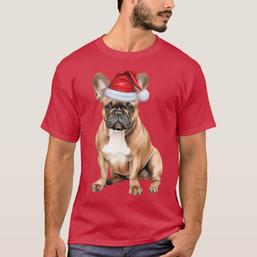 Schattige Franse Bulldog Grappige Kerst T-shirt (Voorkant)