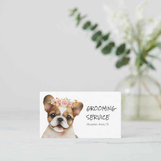 Schattige Franse Bulldog Grooming Service Visitekaartje (Staand voorkant)