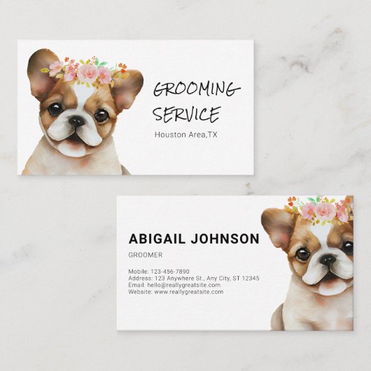 Schattige Franse Bulldog Grooming Service Visitekaartje (Voorkant / Achterkant)