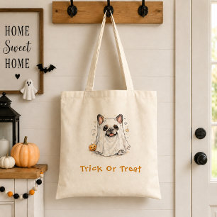 Schattige Franse Bulldog Halloween Geest Trick Tre Tote Bag