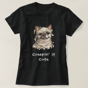 Schattige Franse Bulldog Halloween Mummie Creepy T-shirt