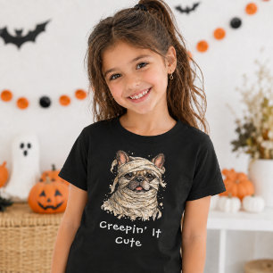Schattige Franse Bulldog Halloween Mummie Creepy T-shirt