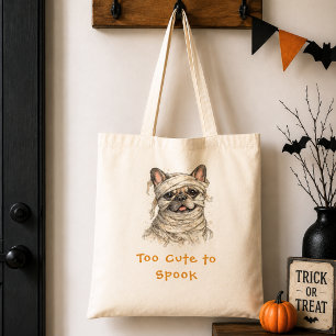 Schattige Franse Bulldog Halloween Mummie Spoken Tote Bag