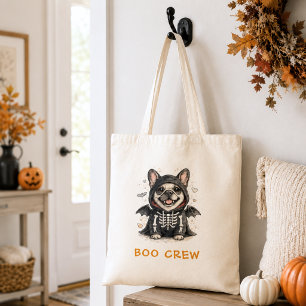 Schattige Franse Bulldog Halloween Skelet Boo Crew Tote Bag
