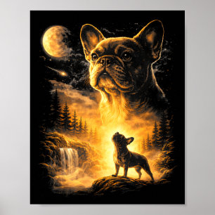 Schattige Franse Bulldog Huilende Maan Meme Poster