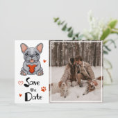 Schattige Franse Bulldog huwelijksfoto met een zwe Save The Date (Staand voorkant)