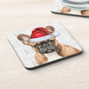 Schattige Franse Bulldog in een Kerstmannenhoed Va Bier Onderzetter