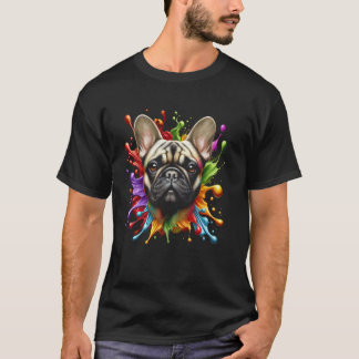 Schattige Franse Bulldog in Kleurrijke Verfspetter T-shirt
