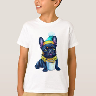 Schattige Franse Bulldog in Santa Hat en Sjaal T-shirt