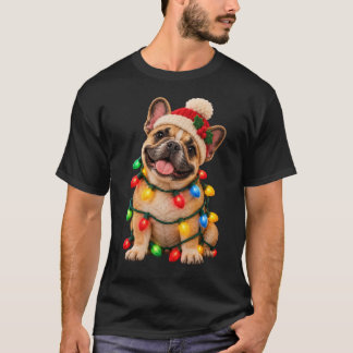 Schattige Franse Bulldog Kerstlichten Kerstmannenh T-shirt