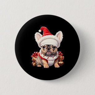 Schattige Franse Bulldog Kerstman Hoed Vrolijk Ker Ronde Button 5,7 Cm