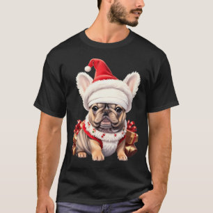 Schattige Franse Bulldog Kerstman Hoed Zalig Kerst T-shirt