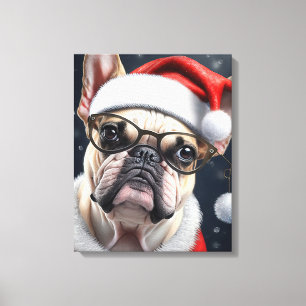 Schattige Franse Bulldog Kerstman Kerstvakantie On Canvas Afdruk