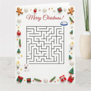 Schattige Franse Bulldog Kerstmis Doolhof Puzzel V Kaart