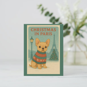 Schattige Franse Bulldog Kerstmis in Parijs   Vint Briefkaart
