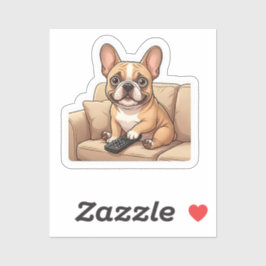 Schattige Franse Bulldog kijkt naar tv-tekenfilm Sticker