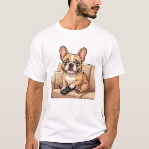 Schattige Franse Bulldog kijkt naar tv-tekenfilm T-shirt