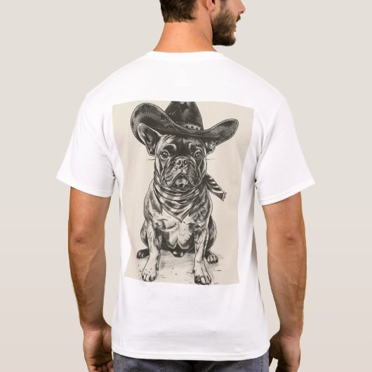 Schattige Franse Bulldog met Cowboy Pet Retro Inkt T-shirt (Achterkant)