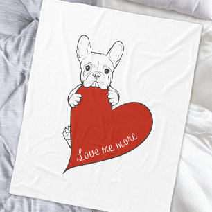 Schattige Franse Bulldog met een Rode Hart Fleece Deken