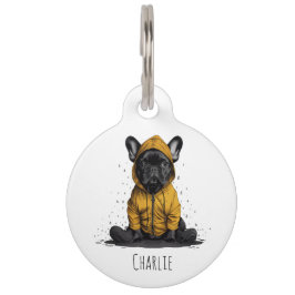 Schattige Franse Bulldog met Regenjas Huisdierpenning