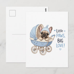 Schattige Franse Bulldog Puppy Babywagen Retro Kun Briefkaart