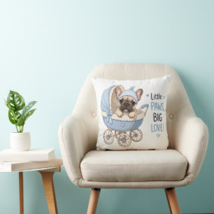 Schattige Franse Bulldog Puppy Babywagen Retro Kun Kussen
