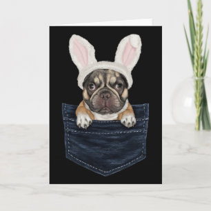 Schattige Franse Bulldog Puppy Konijnenhoed In Zak Kaart