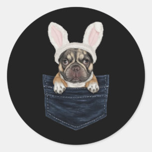 Schattige Franse Bulldog Puppy Konijnenhoed In Zak Ronde Sticker