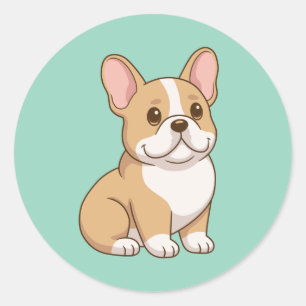 Schattige Franse Bulldog Puppy op Groen Ronde Sticker