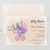 Schattige Franse Bulldog Puppy Roze Wandelwagen Ba Kaart (Voorkant / Achterkant)