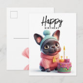 Schattige Franse bulldog, roze jurk, verjaardagsta Briefkaart (Voorkant / Achterkant)