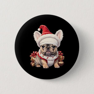 Schattige Franse Bulldog Santa Hoed Kerstmis T-shi Ronde Button 5,7 Cm