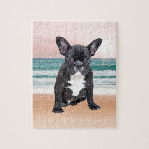 Schattige Franse Bulldog Strand Zon Water Legpuzzel