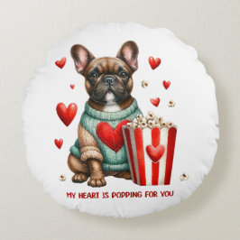 Schattige Franse Bulldog Valentijnsdag hart Rond Kussen