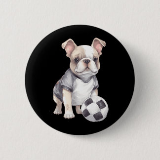 Schattige Franse Bulldog Voetbal Speler Puppy Ronde Button 5,7 Cm