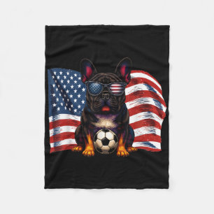 Schattige Franse Bulldog Voetbal Usa Vlag Zonnebri Fleece Deken