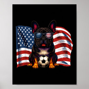 Schattige Franse Bulldog Voetbal Usa Vlag Zonnebri Poster