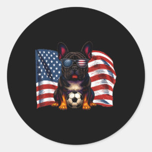 Schattige Franse Bulldog Voetbal Usa Vlag Zonnebri Ronde Sticker