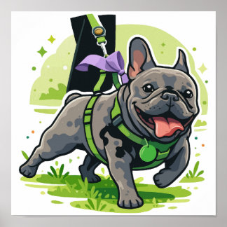 Schattige Franse Bulldog Wandelt in Park Poster
