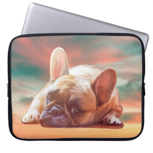 Schattige Franse Bulldog Water Kleur Kunst Schilde Laptop Sleeve