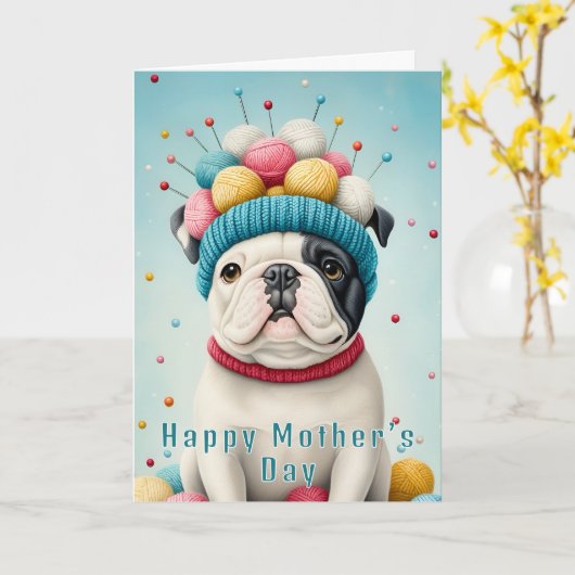 Schattige Franse Bulldog, Yarn Crown CX8 Aangepast Kaart (Gele Bloem)