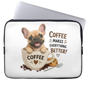 Schattige Franse Koffieliefhebber Illustratie Laptop Sleeve