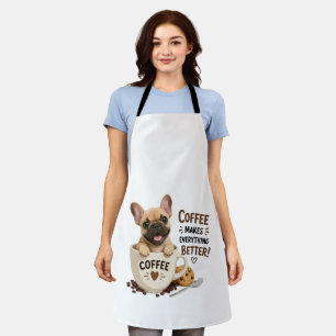 Schattige Franse Koffieliefhebber Illustratie Schort