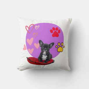 Schattige Franse Puppy met Hartjes Kussen