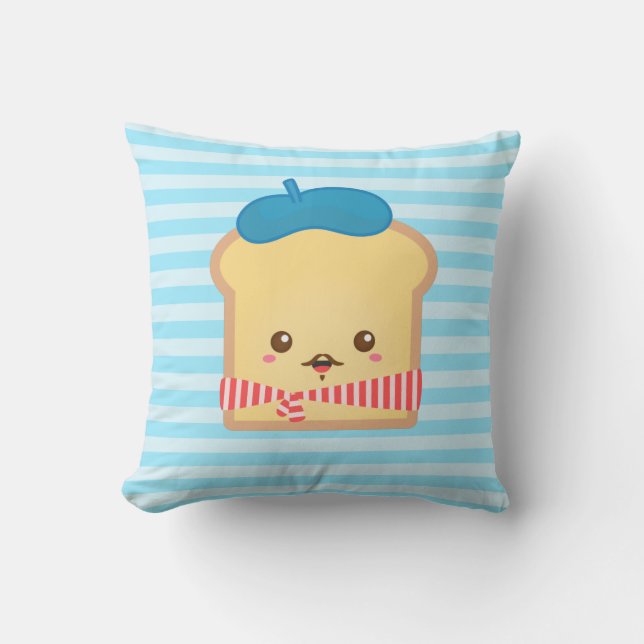 schattige Franse toast met blauwe baret hoed Kussen (Voorkant)