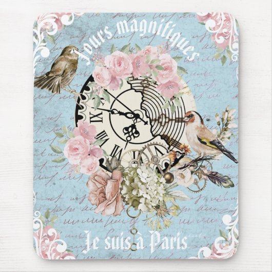 Schattige frenchy  kunstwerk Ephemera Floral Muismat (Voorkant)
