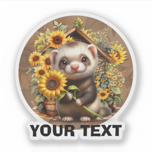 Schattige fret met zonnebloemen . sticker (Voorkant)